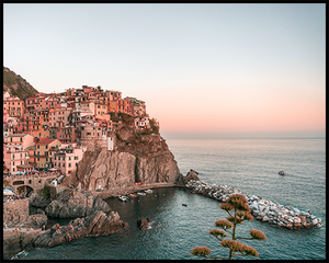 This poster features a stunning sunset in Manarola captured on a beautiful day in summer. Create an inspiring photo gallery with our Cinque Terre Collection. 