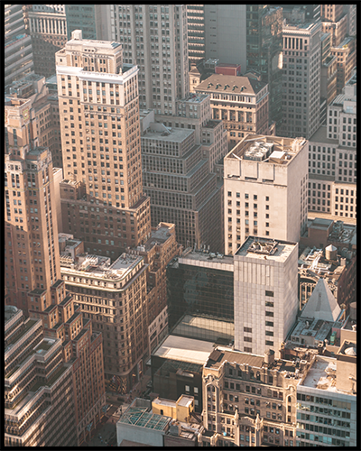 This New York City poster features an interesting view of the buildings in Manhattan.